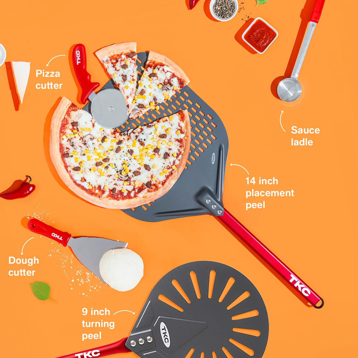 TKC Pizza Making Kit – Peel, Turning Peel & Cutter