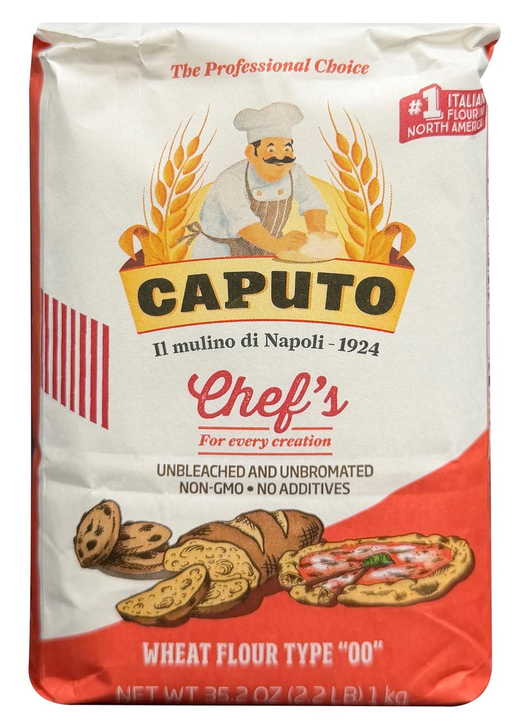 Antimo Caputo Chefs Flour 2.2 LB (Pack of 2) - Italian Double Zero 00 - Soft Wheat for Pizza Dough, Bread, & Pasta